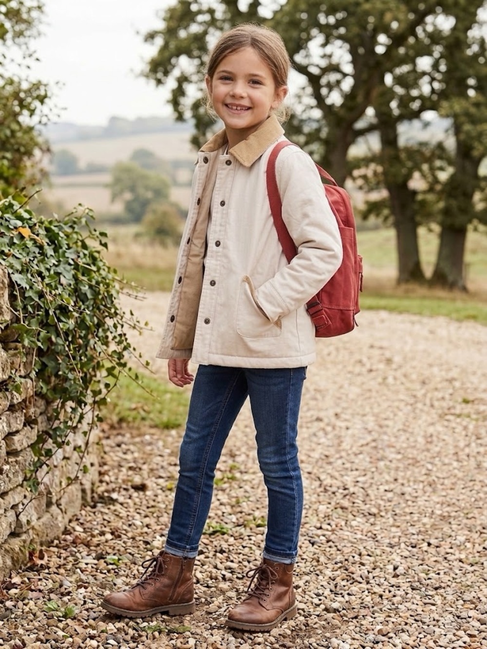 Hunter Cream Utility Jacket with Tan Corduroy Collar Lined - NWT